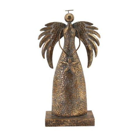 Ange décoratif sur socle en métal au fini bronze antique