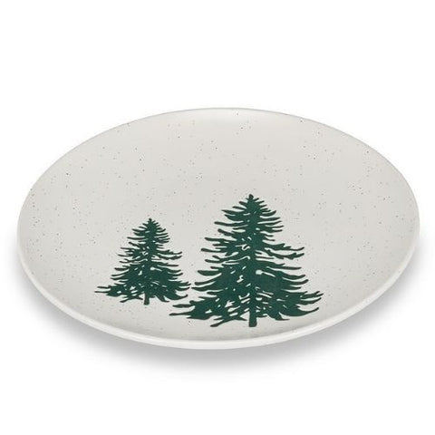 Assiette en grès avec conifères verts