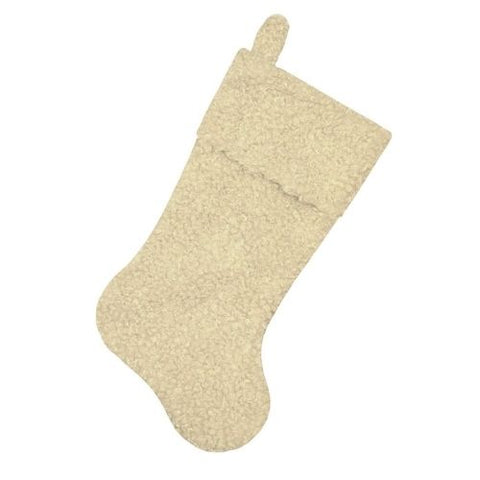 Bas de Noël en tissu bouclé beige