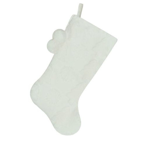 Bas de Noël en fausse fourrure blanc cassé avec pompons