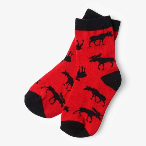 Chaussettes pour enfant "Orignaux sur fond rouge" - Hatley Little Blue House