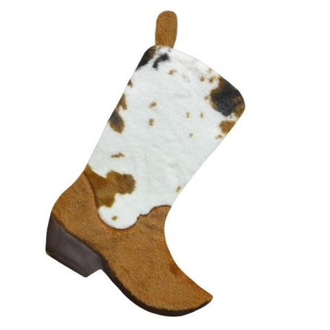 Bas de Noël en forme de botte de cowboy en fausse fourrure