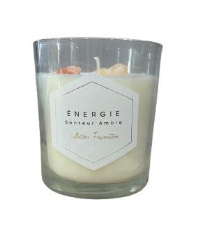 Bougie parfumée Énergie avec pierres naturelles – Senteur Ambre