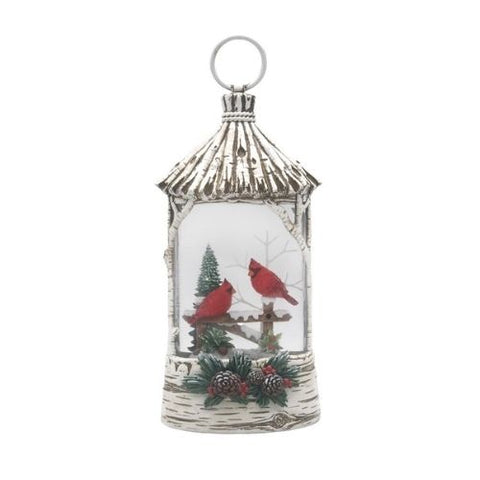 Lanterne à eau DEL avec cardinaux et sapin