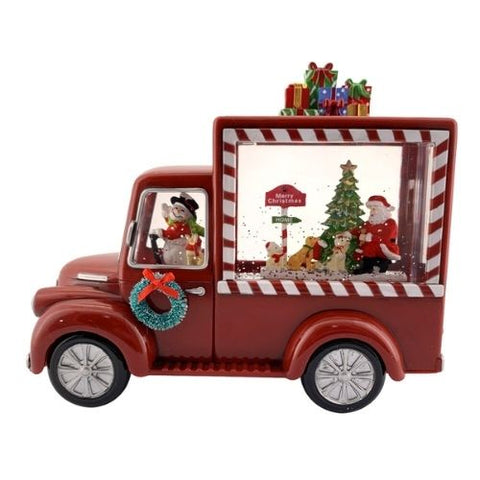 Boule à eau DEL en forme de camion de Noël