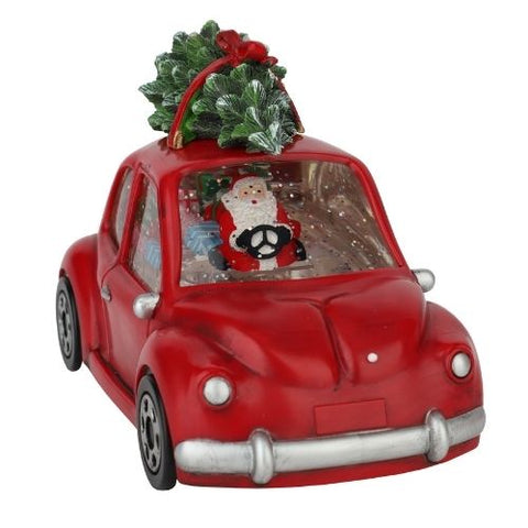 Boule d’eau lumineuse voiture rouge avec Père Noël