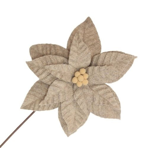 Branche décorative poinsettia en feutre taupe
