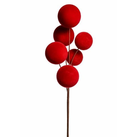 Branche décorative à boules de velours rouge foncé