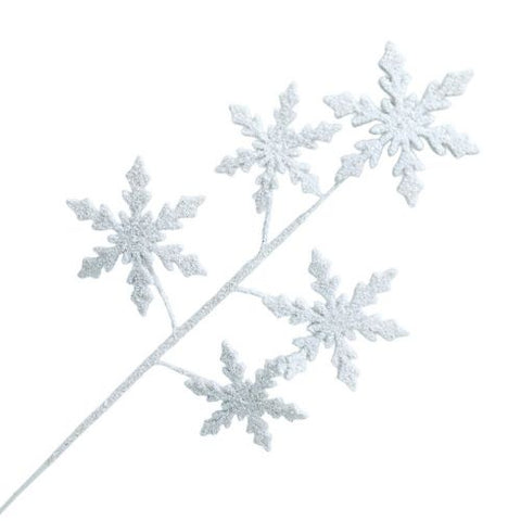 Tige décorative de flocons de neige blancs avec paillettes argentées