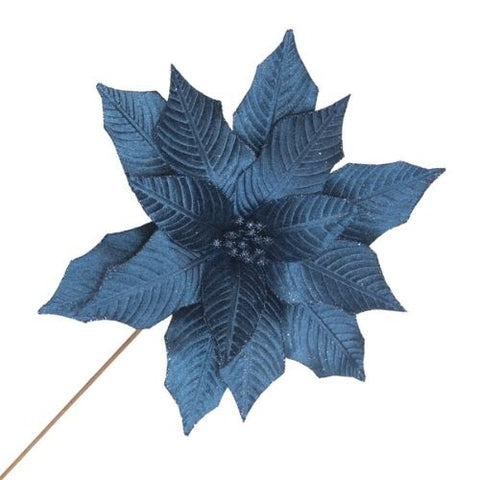 Branche décorative de poinsettia en velours bleu nuit