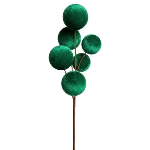 Branche décorative à boules de velours vertes