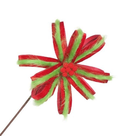 Tige décorative fleur en forme de nœud rouge et vert citron