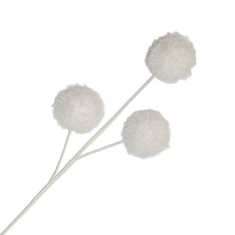 Branche décorative à pompons blancs