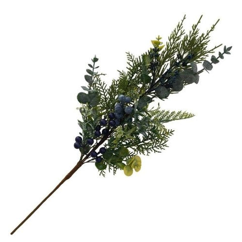 Tige décorative de cèdre et eucalyptus avec baies bleues