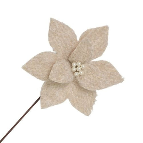 Branche décorative de poinsettia champagne avec perles