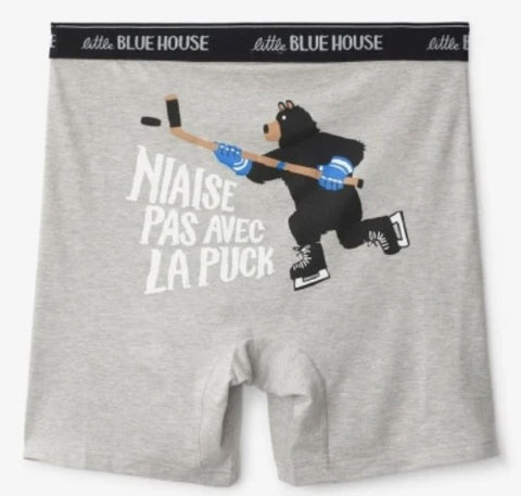 Caleçon boxeur pour homme "Niaise pas avec la puck" - Hatley Little Blue House