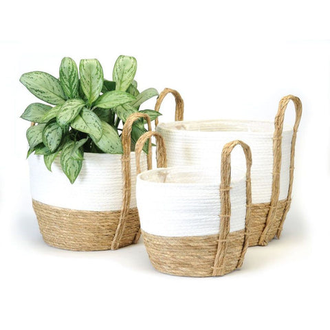 Cache-pot blanc et naturel