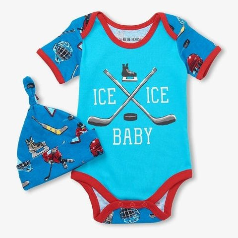 Ensemble cache-couche et bonnet pour bébé "Soirée de hockey Ice Ice Baby" bleu - Hatley Little Blue House