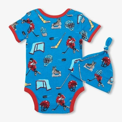 Ensemble cache-couche et bonnet pour bébé "Soirée de hockey Ice Ice Baby" bleu - Hatley Little Blue House