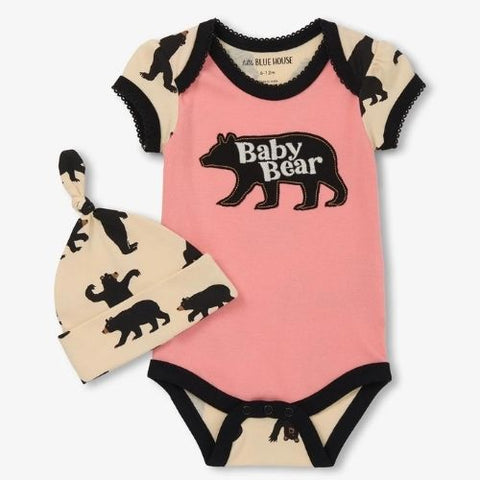 Ensemble cache-couche et bonnet pour bébé "Ours sur fond rose" - Hatley Little Blue House