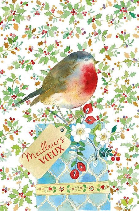 Carte de vœux avec oiseau aquarelle