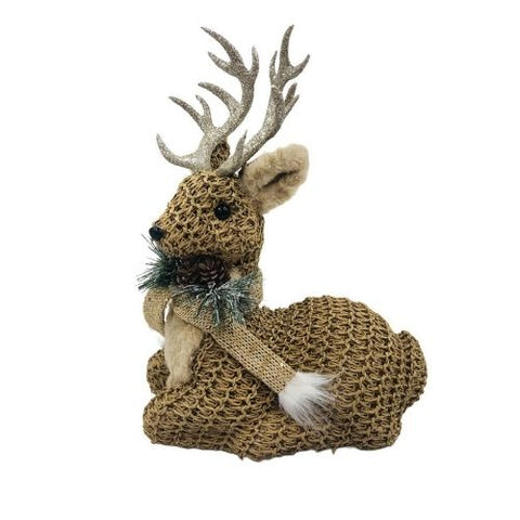 Cerf décoratif couché tressé avec bois scintillants