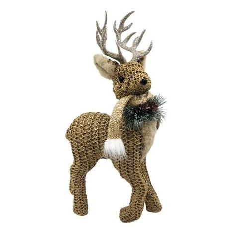 Cerf décoratif tressé avec écharpe et feuillage