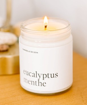 MARÉE CHANDELLE Chandelle de soya "Huile essentielle d'eucalyptus menthe"