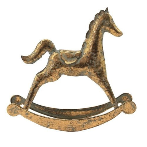 Cheval à bascule décoratif en métal au fini or antique