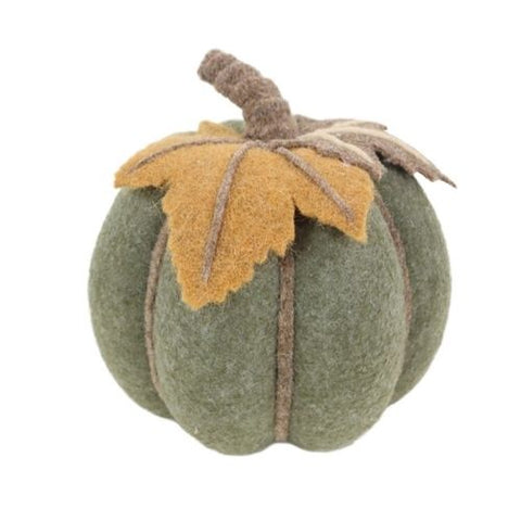 Citrouille décorative d’automne en laine feutrée vert mousse