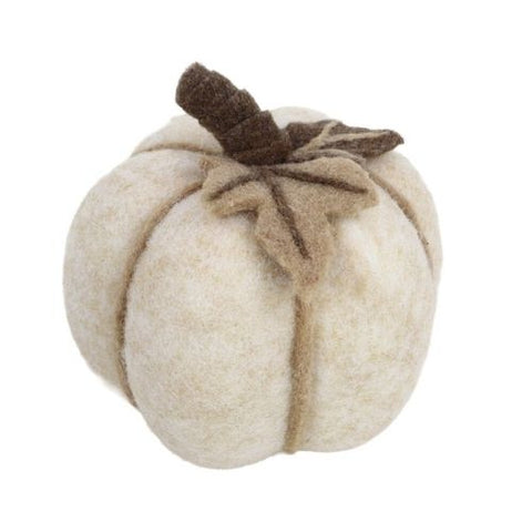 Citrouille décorative en feutre crème avec feuilles taupe