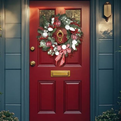 Couronne de Noël décorée avec boucle et ornements
