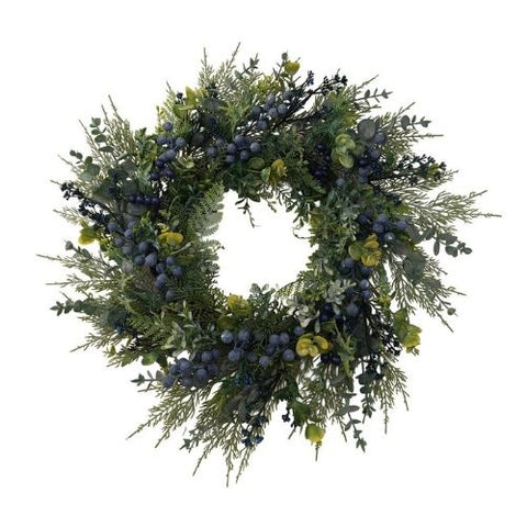 Couronne de cèdre et d’eucalyptus avec baies myrtilles