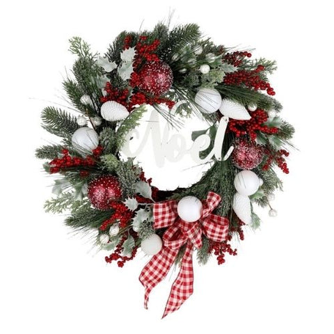 Couronne de Noël décorée avec boucle et ornements