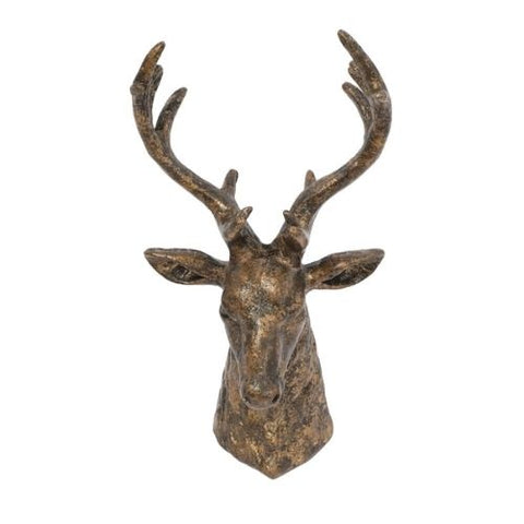 Tête de cerf décorative en résine au fini or antique