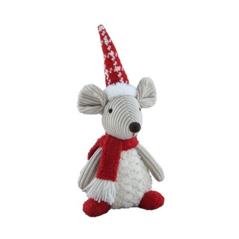 Souris décorative en peluche avec chapeau et écharpe rouges
