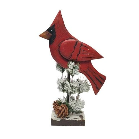 Décoration de table cardinal rouge avec pin enneigé