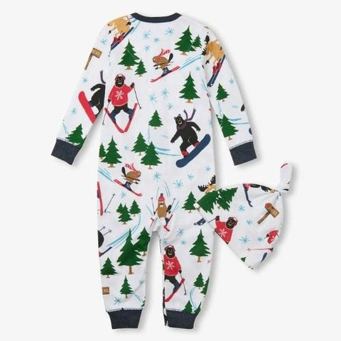 Ensemble dormeuse et bonnet pour bébé "Animaux des bois en ski" - Hatley Little Blue House
