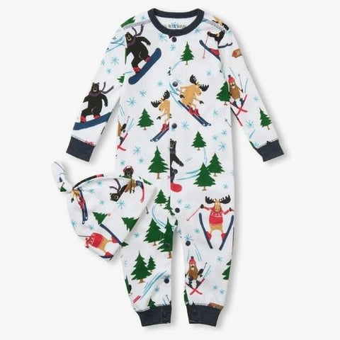 Ensemble dormeuse et bonnet pour bébé "Animaux des bois en ski" - Hatley Little Blue House