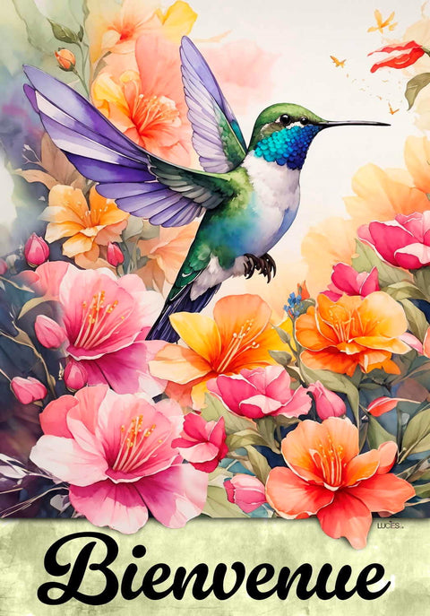Drapeau décoratif "Bienvenue colibri"