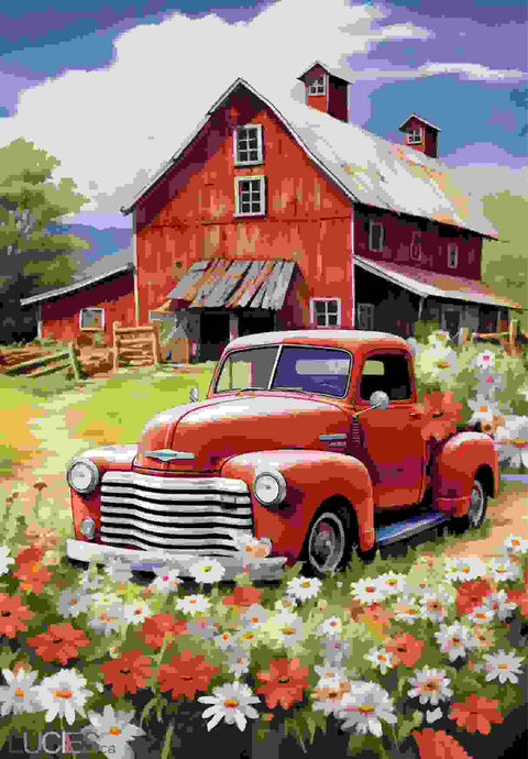 Drapeau décoratif "Camion rouge et grange"