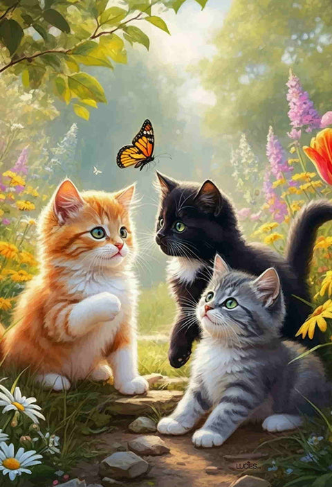 Drapeau décoratif "Chatons dans le jardin"