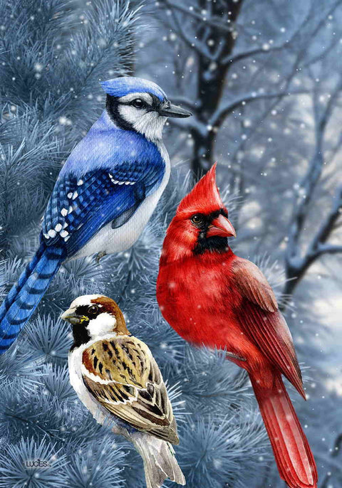 Drapeau décoratif "Oiseaux en hiver"