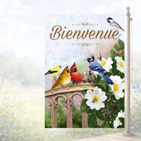 Drapeau décoratif "Les oiseaux sur la clôture"