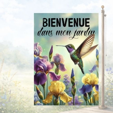 Drapeau décoratif "Bienvenue dans mon jardin"