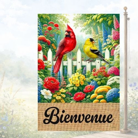 Drapeau décoratif "Bienvenue les oiseaux"