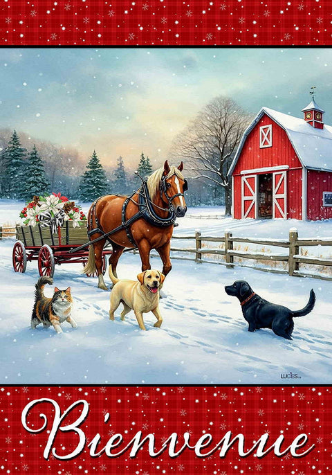 Drapeau décoratif "Bienvenue à la ferme d'hiver"