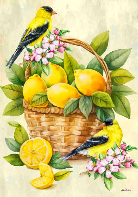Drapeau décoratif "Citrons et chardonnerets"
