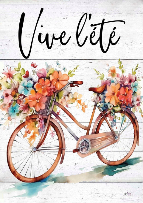 Drapeau décoratif "Vive l'été bicyclette fleurie"