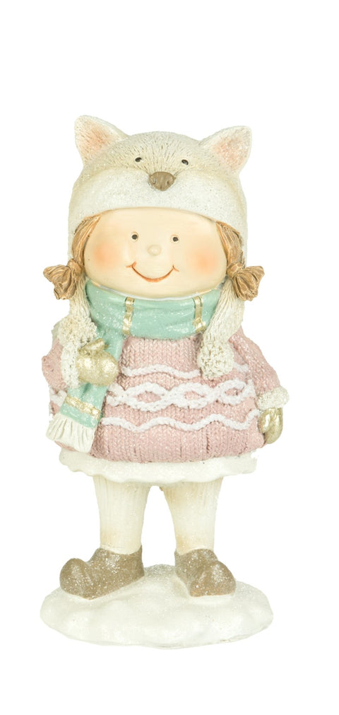 Figurine enfant d’hiver avec chapeau chat